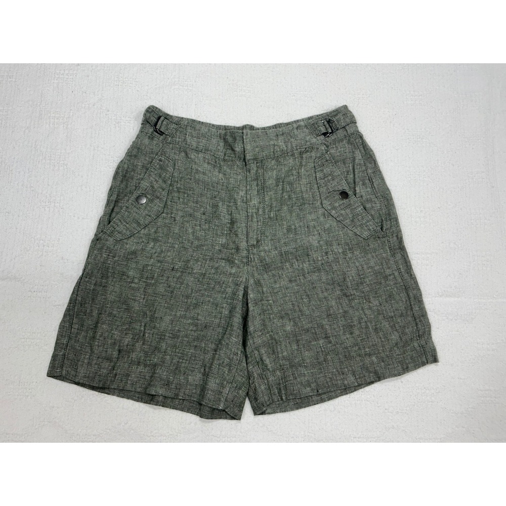 Athleta Linen Blend Cargo Shorts Women Size 6 Gray Utility Pockets Belted‎ Waist